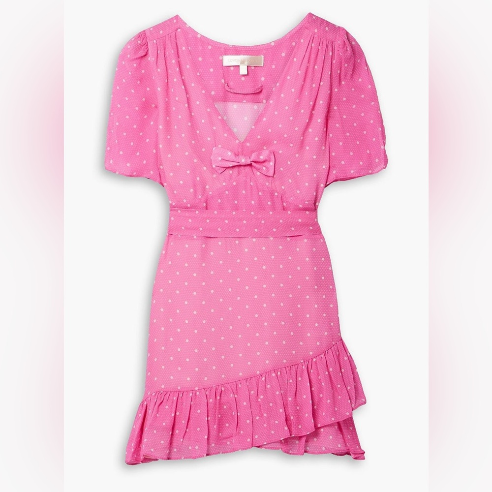 Loveshackfancy Azreal belted ruffled polka-dot crepe de chine mini dress…